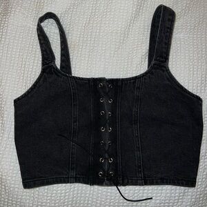 Wild Fable Black Lace-Up Denim Tank Top